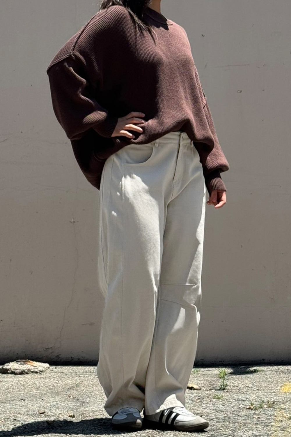 Beige baggy twill barrel pants