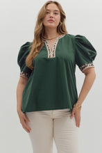 Load image into Gallery viewer, NALA - Hunter Green animal print pipping detail top
