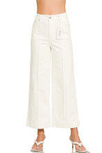 Load image into Gallery viewer, High waist winter white wide leg pintuck jeans
