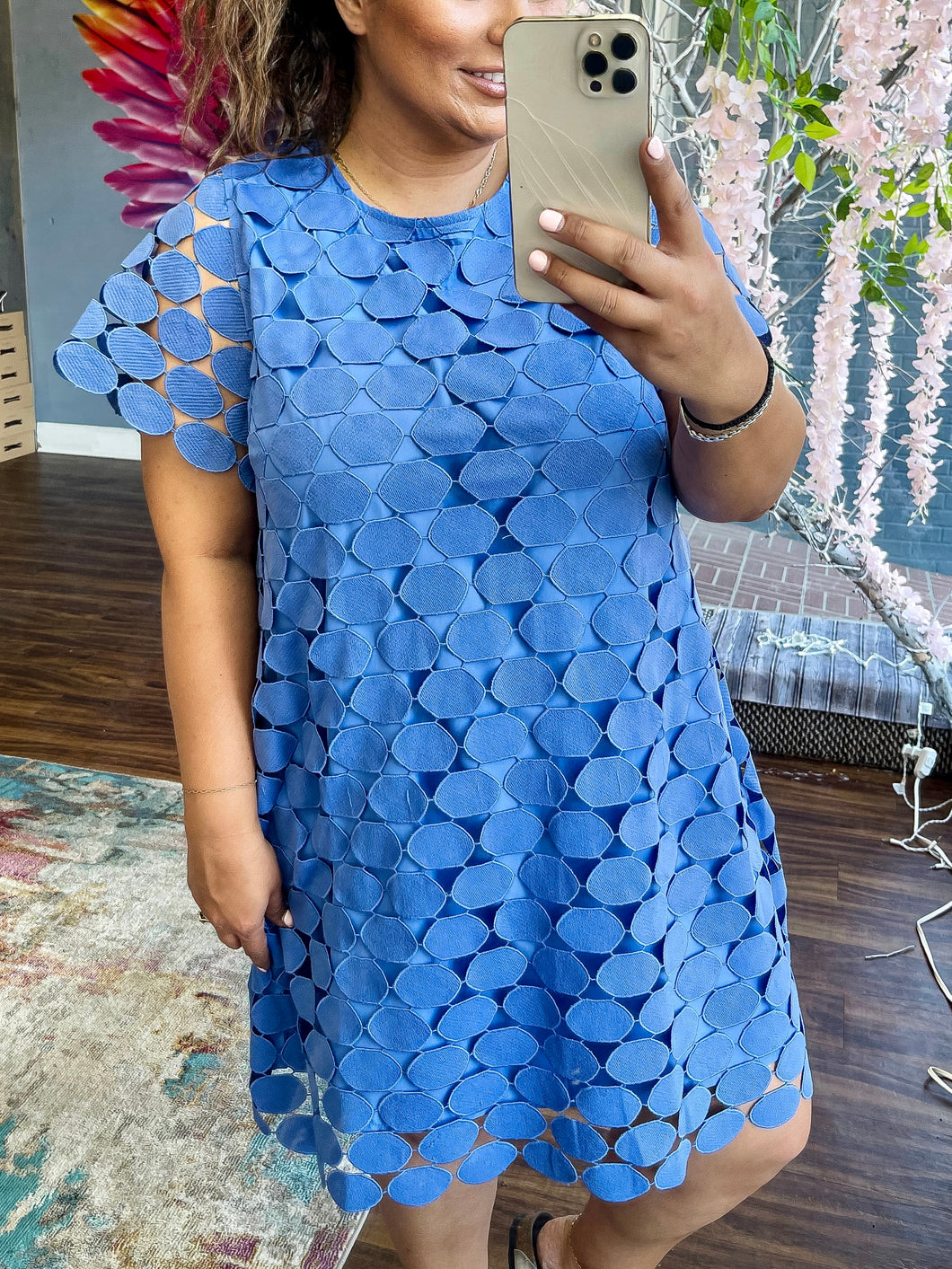 PLUS GRACE- Ocean blue Polka Dot Mini Dress