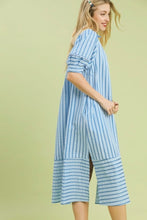 Load image into Gallery viewer, UMGEE- Striped v neck blue midi length dress
