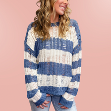 Load image into Gallery viewer, Evelyn- striped distressed oversized spring sweater
