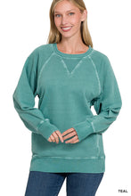 Load image into Gallery viewer, ZENA- Teal pigment dye French Terry sweatshirt with pockets
