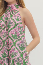 Load image into Gallery viewer, Garden- Pink botanical print sleeveless tie back dress
