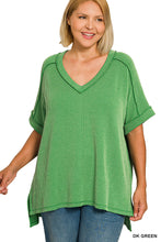 Load image into Gallery viewer, Plus Basic ribbed DkGreen V-neck casual top
