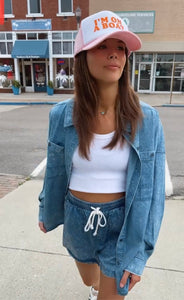 ABBIE- Indigo oversized denim button up top