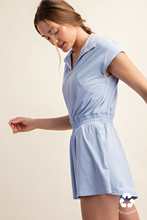 Load image into Gallery viewer, PLUS RAYNE- Powder Blue Buttery soft zip top collared romper
