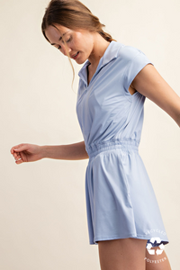 PLUS RAYNE- Powder Blue Buttery soft zip top collared romper