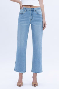 LOVERVET - High Rise Ankle studded slim wide leg Jeans LV1964