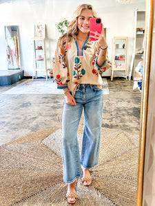 Fall Garden - Ecru fall esthetic Floral print top