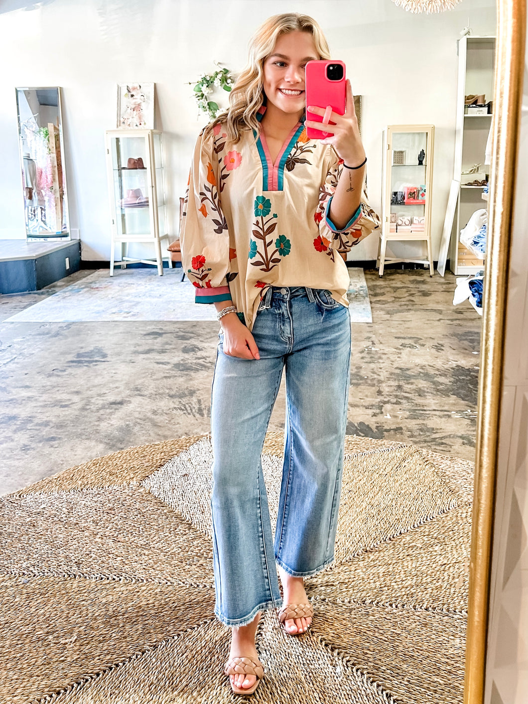 Fall Garden - Ecru fall esthetic Floral print top