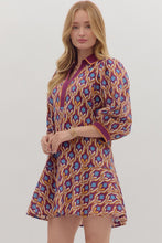 Load image into Gallery viewer, Maya- Wine Geometric print long puff sleeve mini dress
