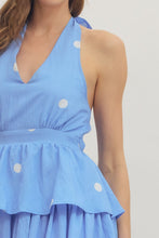 Load image into Gallery viewer, ENTRO- Blue Polka dot halter tiered maxi dress
