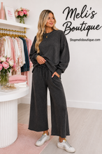Load image into Gallery viewer, Washed black fleece two piece cropped wide leg sweatsuit

