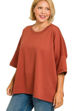 Load image into Gallery viewer, Plus Winter Rust SCUBA ROUND NECK TOP WITH SIDE SLITS
