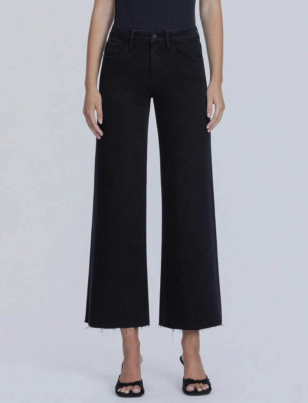 LOVERVET- Black High Rise raw hem cropped wide leg  jeans LV1220BK