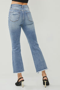 PLUS RISEN JEANS- High Rise semi wide (ankle flare) distressed jeans RDP5712X