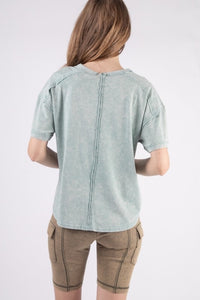 PLUS TARA- Designer inspired washed Sage pocket tee