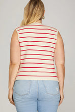 Load image into Gallery viewer, Curvy sizes- NITSA- Red striped sleeveless vest gold buttons
