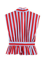 Load image into Gallery viewer, Striped bow tie button down top #0811
