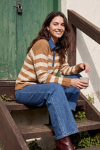 Load image into Gallery viewer, Caramel STRIPE SWEATER TOP WITH DENIM COLLAR
