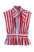 Load image into Gallery viewer, Striped bow tie button down top #0811
