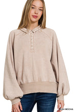 Load image into Gallery viewer, ALLIE- washed Ash Mocha button up collared pullover
