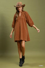 Load image into Gallery viewer, UMGEE v neck camel shift dress with pockets
