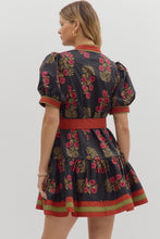 Load image into Gallery viewer, Floral Elegance- Black Floral pattern contrast hem button down dress
