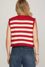 Load image into Gallery viewer, LALA- Red large Gold button Down Striped Vest
