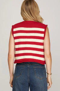 LALA- Red large Gold button Down Striped Vest