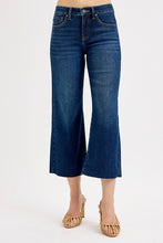Load image into Gallery viewer, RISEN JEANS- Tummy Control High waisted dark wash raw hem cropped jeans
