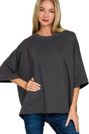 Black SCUBA ROUND NECK TOP WITH SIDE SLITS