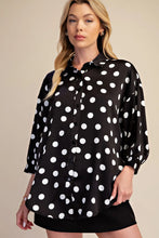 Load image into Gallery viewer, Black oversized button up polka dot shirt
