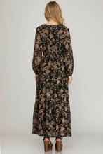 Load image into Gallery viewer, Plus Natalie- Long Sleeve Black woven Floral Print Maxi dress
