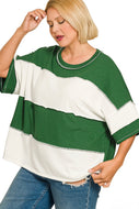 Curvy Chunky stripe Dk green  boxy top