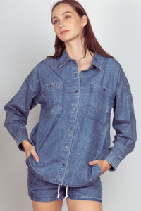 ABBIE- Indigo oversized denim button up top