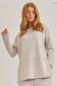 Plus Emma- Taupe/Gray Two piece set Tunic top + Straight leg pants modal set