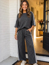 Load image into Gallery viewer, Two piece gray animal print wide leg set with side stripe details
