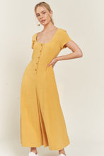 Load image into Gallery viewer, COCO- Linen mustard button down cropped wide leg jumpsuit
