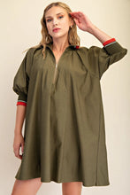 Load image into Gallery viewer, Soho- Olive/rust High collared mock neck quarter zip dress with pockets
