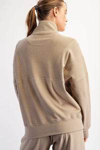 Taupe Ribbed luxury Ribbed cocoon quarter zip top