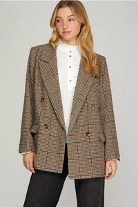 Check Oversized earthtone wool tone Blazer 1016