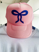 Load image into Gallery viewer, Bow Hat Pink -and navy hats by Madley
