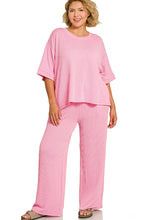 Load image into Gallery viewer, Curvy size- Baby Pink ribbed wide leg two piece set
