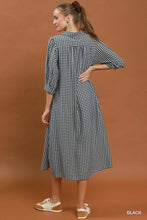 Load image into Gallery viewer, UMGEE Gingham print black midi length dress
