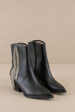 Load image into Gallery viewer, ROWAN - black pointy western black booties with rhinestone fringe detail
