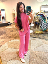 Load image into Gallery viewer, Pink mock neck ribbed two piece set
