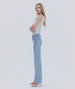 LOVERVET -High rise uneven raw hem wide leg jeans LV1961