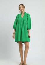 Load image into Gallery viewer, LINDY- Kelly Green Textured Puff Sleeve Babydoll Dress

